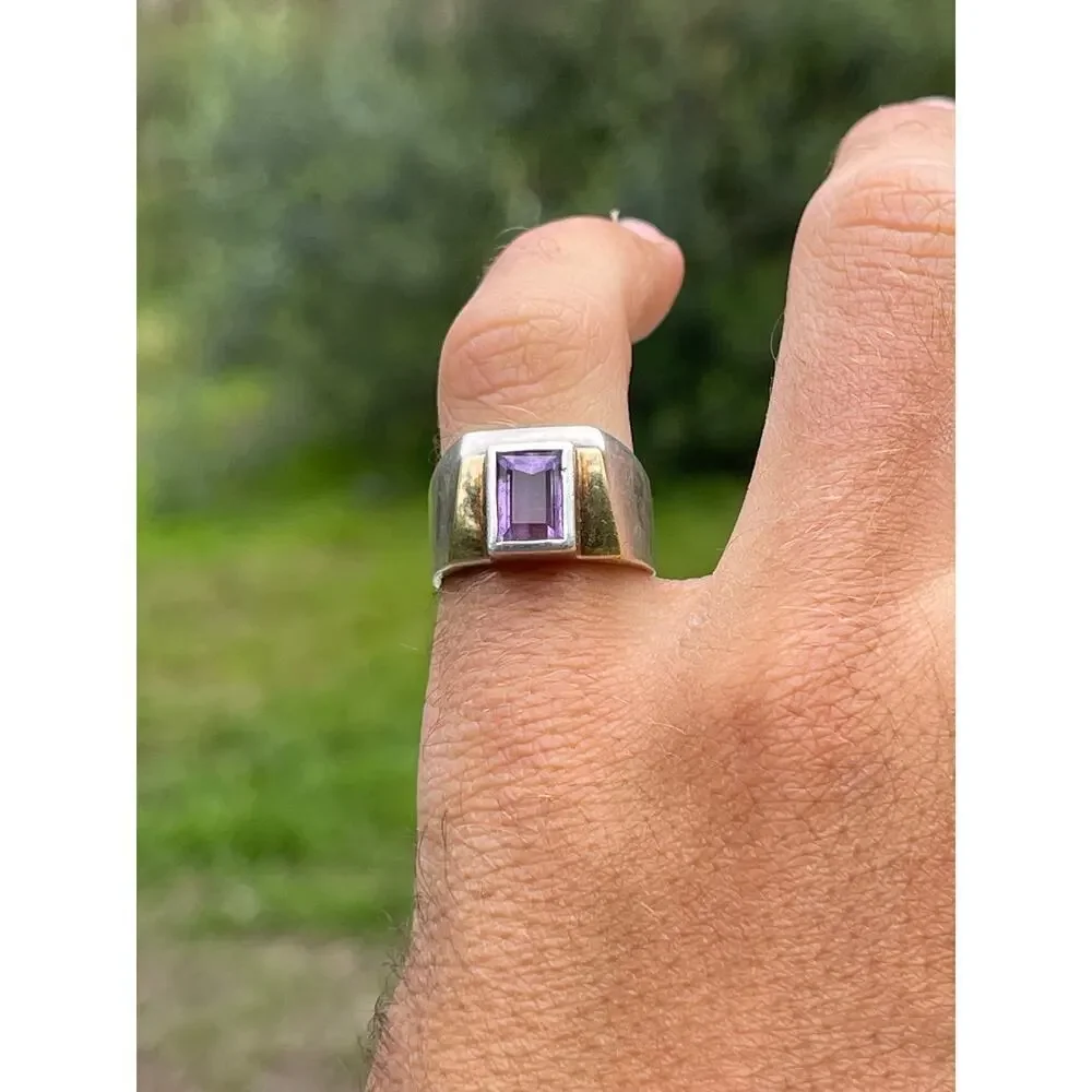 Vintage Art Deco Sterling Silver Amethyst Ring - Size 7